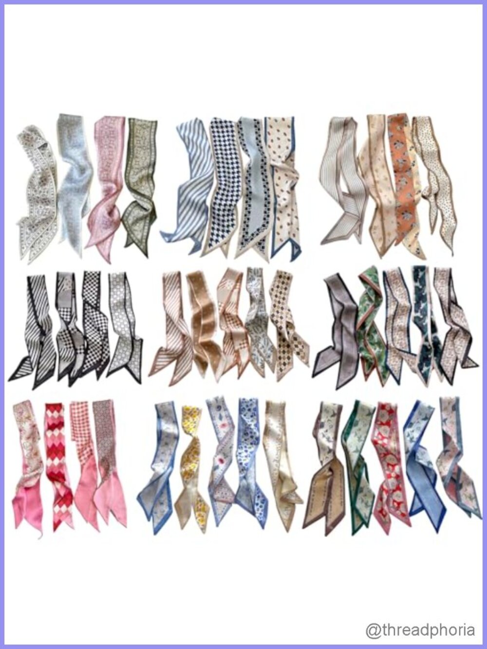 40 Multipurpose Fashion Scarves Polyester Lightweight Hair & Bag Scarf Set